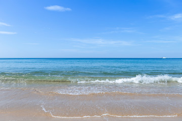 Beautiful summer beach with clear blue sky, relaxing by the peaceful beach, summer outdoor day light