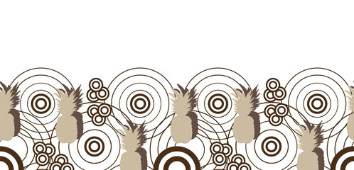 Pineapple Art Border-Fruit Delight. Pattern illustration border of pineapple shades abstract circle lines and shapes in brown and white. Perfect for fabric, scrapbook, wallpaper.