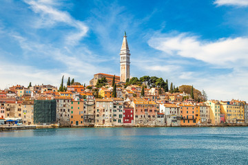 Fototapeta premium Rovinj on Adriatic sea in Croatia , Europe. The historic part of city Rovinj with the Church of Saint Euphemia.