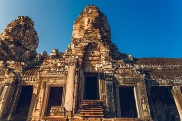 Naklejka premium Angkor Thom Temple smiling faces. Bayon temple. Cambodia Siem Reap.