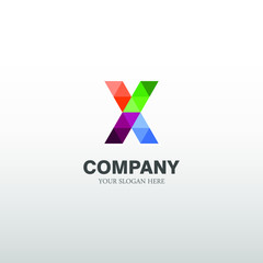 letter logo X. with triangular art. modern template. colorful texture. isolated white. business logos for companies, digital ,technology and graphic design.