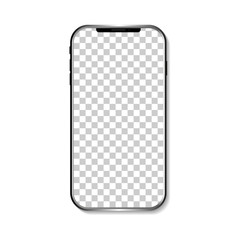 Realistic modern smartphone mockup isolated on white background. Blank screen phone. Frame cellphone. Digital transparent touchscreen. Portable smart device. Psd. Silver front mock. Gadget 3d. Vector