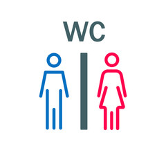 Toilet signs on white background. Door indication of male or female. WC symbol for men and women. Bathroom icon in line style. Blue male and pink female. Public Restroom of lady and gentleman. Vector