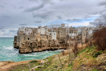 Overview of the coast of Polignano a Mare, Puglia, Italy