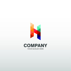 letter logo H. with triangular art. modern template. colorful texture. isolated white. business logos for companies, digital ,technology and graphic design.