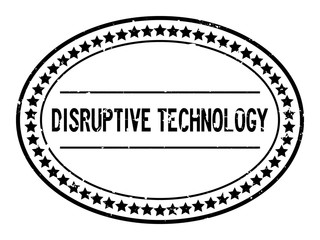 Grunge black disruptive technology word oval rubber seal stamp on white background