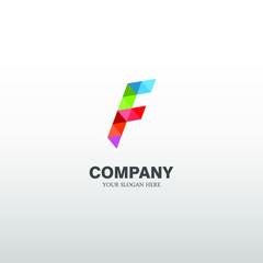 letter logo F. with triangular art. modern template. colorful texture. isolated white. business logos for companies, digital ,technology and graphic design.