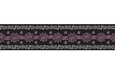 Modern Lace Border-Love in Parise seamless repeat pattern background. Abstract pattern border of modern flower laces shapes illustration in pink and black. Perfect for fabric, scrapbook, wallpaper.