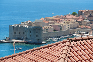 Boats in harbour, old town of Dubrovnik, Croatia