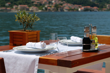 Table in restaurant with sea view