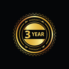 3 year warranty golden label on black background
