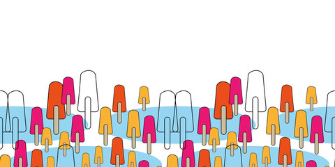 Ice Pop Parade Border-Sweet Dreams seamless repeat pattern. Pattern border in pink,blue,orange,yellow and white. Fun pattern background. Surface pattern design,Perfect for fabric, scrapbook,wallpaper.