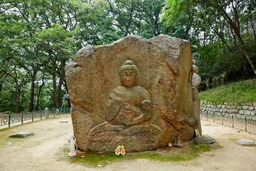 Seated Stone Buddha in Gyeongju-si, South Korea.