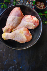 chicken legs shin (raw meat ) menu concept. background. top view. copy sapace for text