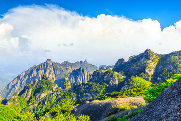 Fototapeta premium Beautiful Huangshan mountains natural landscape on a sunny day in China.
