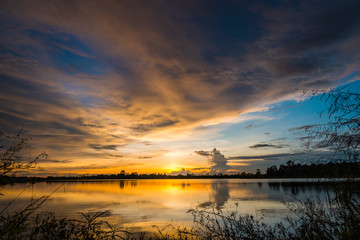 Sunset on the lake landscape