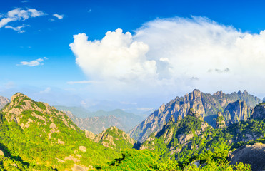 Beautiful Huangshan mountains natural landscape on a sunny day in China.