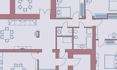 Architectural background. Part of architectural project, architectural plan of a residential building. Colorful vector illustration EPS10
