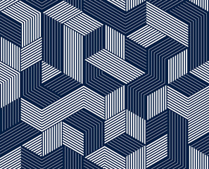 Materiał do szycia Seamless cubes vector background, lined boxes repeating tile pattern, 3D architecture and construction, geometric design.