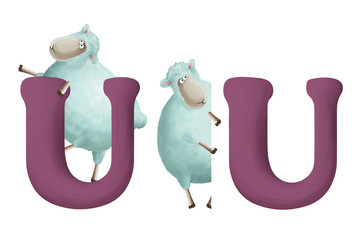 Cute little sheep with letter 