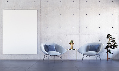 The interior design of minimal living room and lounge space hall area and concrete wall texture background