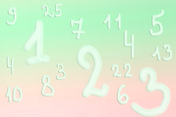 Obraz premium Numbers on a blue and pink background
