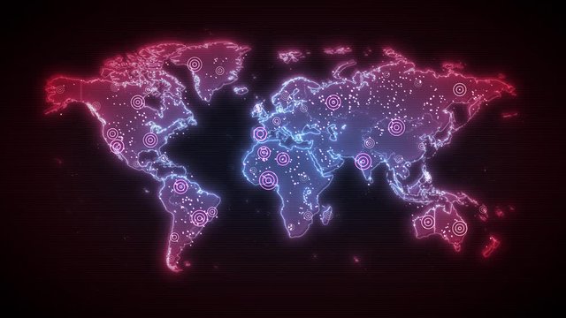 World Map Global Virus Epidemic Background/ 4k animation of a hi-tech background with epidemic technology world map