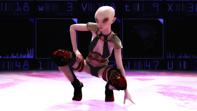 Artistic 3D illustration of a female alien