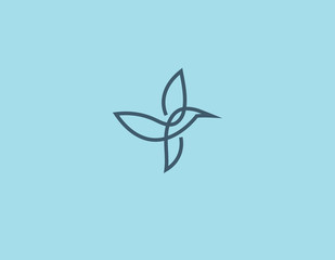 Abstract minimalistic linear logo of a hummingbird bird in flight for your company