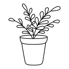Cute doodle plant line art, with small leaves. Simple illustration for nature botany and flower shop or for kids and children coloring book and pages. Decoration and hand drawn logotype element