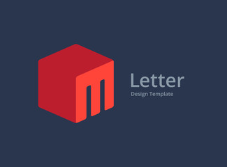 Letter M cube icon design template elements