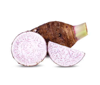 Taro, sliced of taro isolated on white background