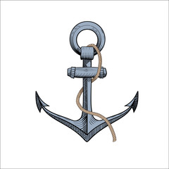 anchor with rope on white