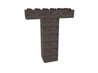 Letter T from rusty metal toy bricks