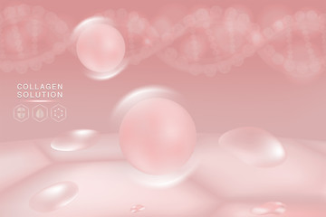 Hyaluronic acid skin solutions ad, pink collagen serum drop with cosmetic advertising background ready to use, illustration vector.