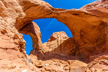 View on Double Arch in the Arches National Park in winter