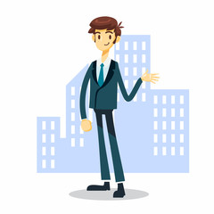 businessman cartoon character with open hand pose