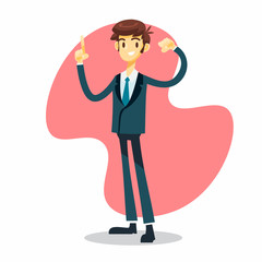 businessman cartoon character with point finger to the top pose