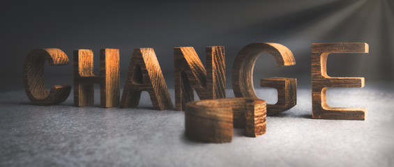 CHANGE text on wooden table for your desing. Personal development career growth or change yourself...