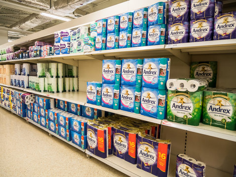 Sainsbury store, March 6th, 2020. Whitechapel, London, Coronavirus, Public urged not to stockpile on household goods such as toilet paper. Panic buying, empty shelves, restricting sales, shortage.