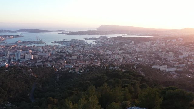 Toulon military port french naval base aerial sunset shot Var department french riviera