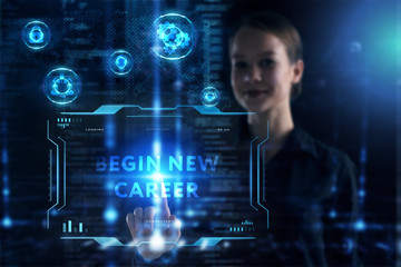 Fototapeta premium Business, Technology, Internet and network concept. Young businessman working on a virtual screen of the future and sees the inscription: