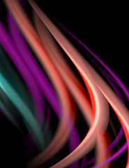 Silk smooth lines on black, liquid fluid color waves. Vector Illustration