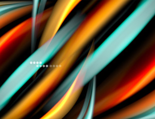 Silk smooth lines on black, liquid fluid color waves. Vector Illustration