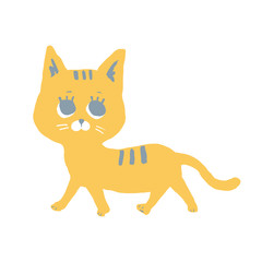 こちらを見ながら歩いている黄色の猫