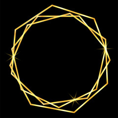 Gold geometric frame in abstract style on black background. Decorative vector template. Modern geometric texture. Gold abstract frame. Retro luxury invitation. Vector graphic set. Wedding template.