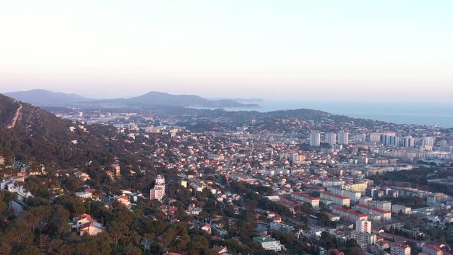 Toulon hilltop mountain aerial view sunset France french riviera residential houses 
