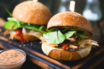 Pulled Pork Sandwich with Cheese and Lettuce