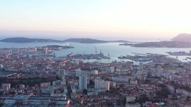 Toulon harbor french naval base aerial shot sunset Mediterranean coast french riviera
