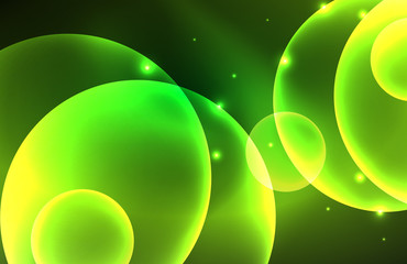 Neon shiny transparent glowing circles with light effects. Techno futuristic vector abstract background For Wallpaper, Banner, Background, Card, Book Illustration, landing page